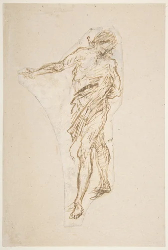 Standing Male Figure with Right Arm Extended (recto); Seated Male Figure (verso) by Romulo Cincinnato, drawing, 1540-1597