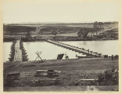 Pontoon Bridge Across the Rappahannock by Timothy O'Sullivan, photograph, 1863