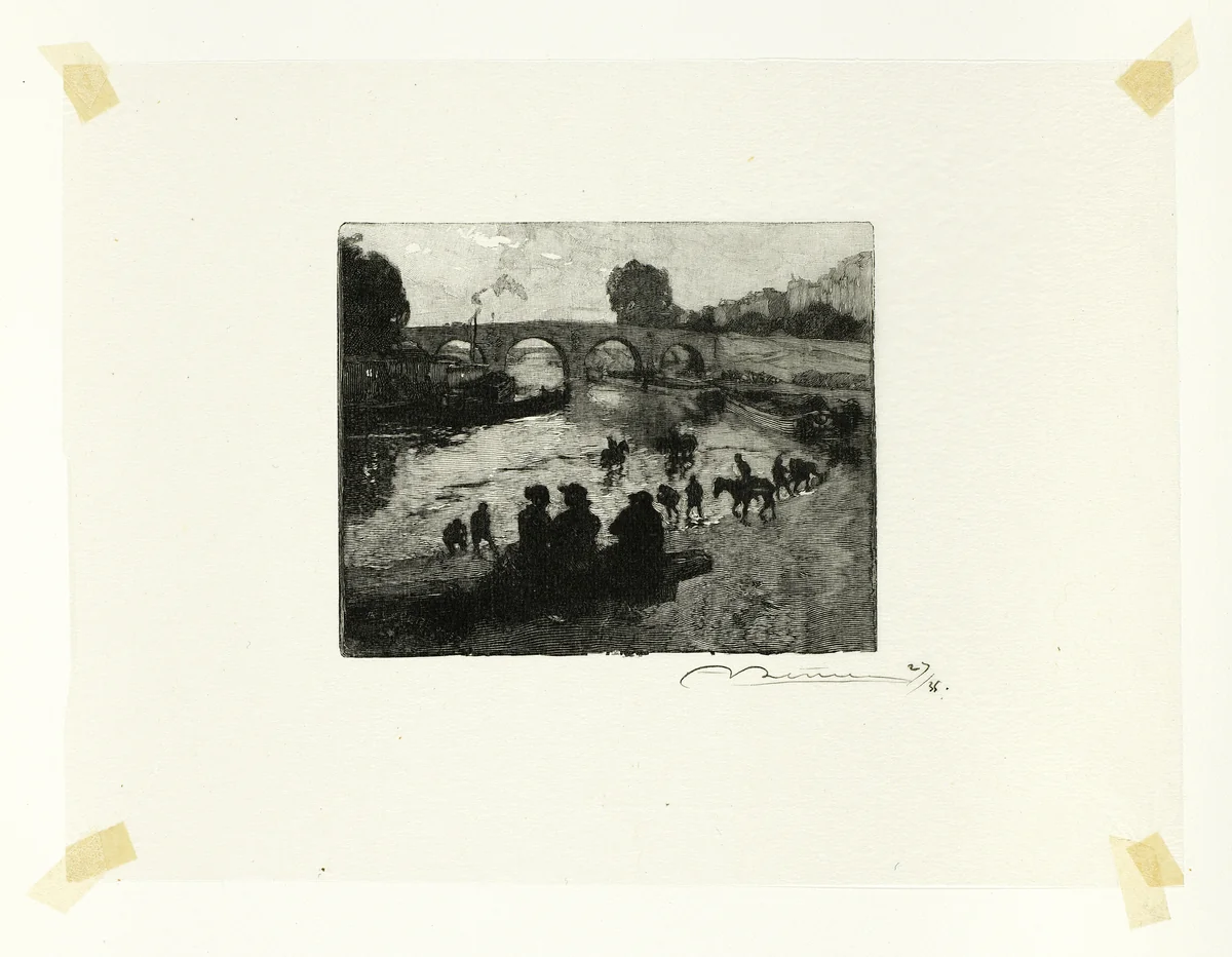 The Horse Pond at the Pont Marie, plate ten from Le Long de la Seine et des Boulevards by Louis Auguste Lepère, print, 1890