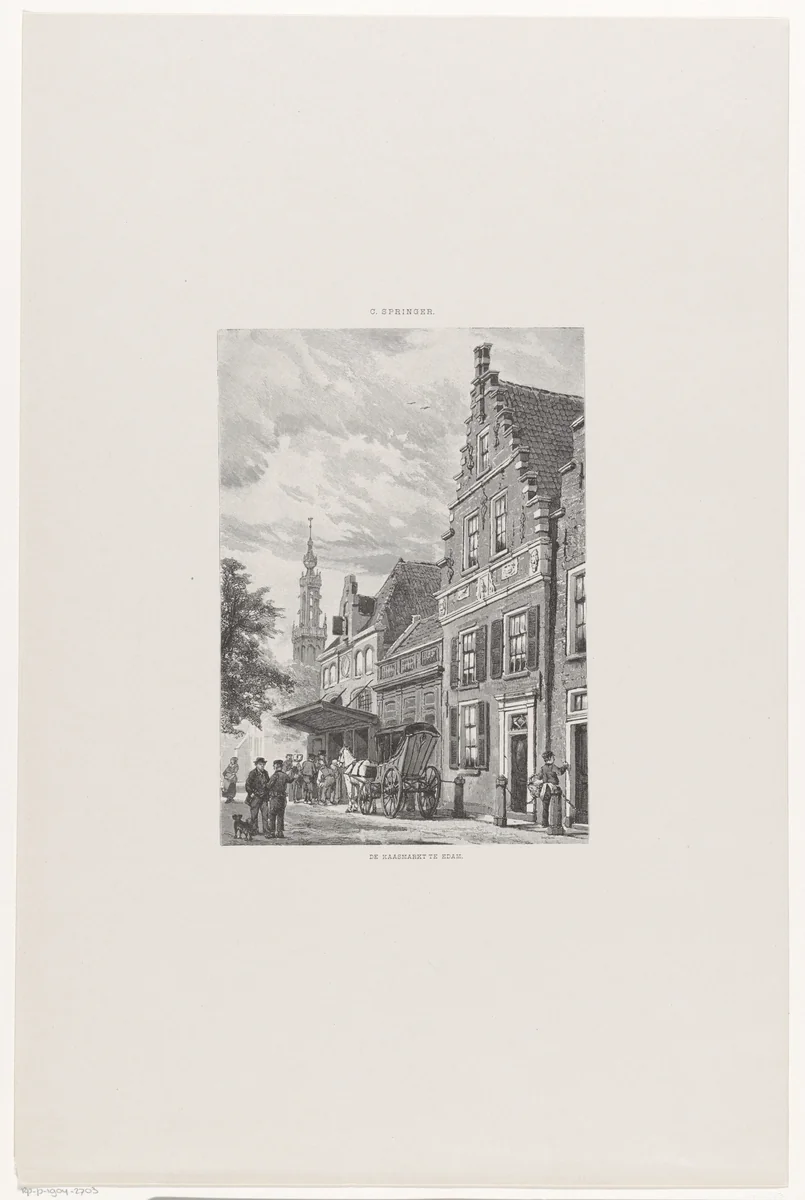 De kaasmarkt te Edam by Emil Ost, print, 1856-1904