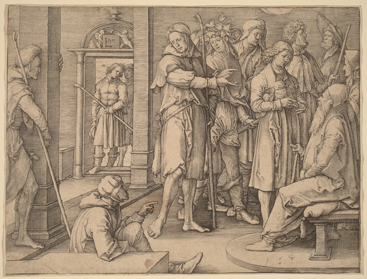 Joseph Interprets His Dream to Jacob by Lucas van Leyden, print, 1512