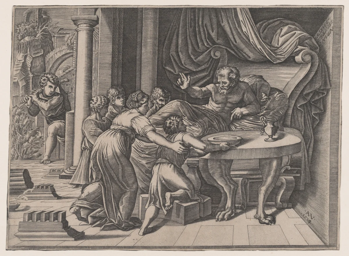 Isaac Blessing Jacob by Agostino Veneziano, print, 1524