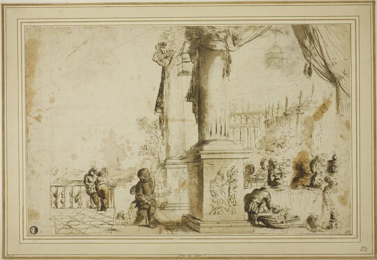 Banquet Scene on Terrace by Unknown Artist, drawing, 1600-1699