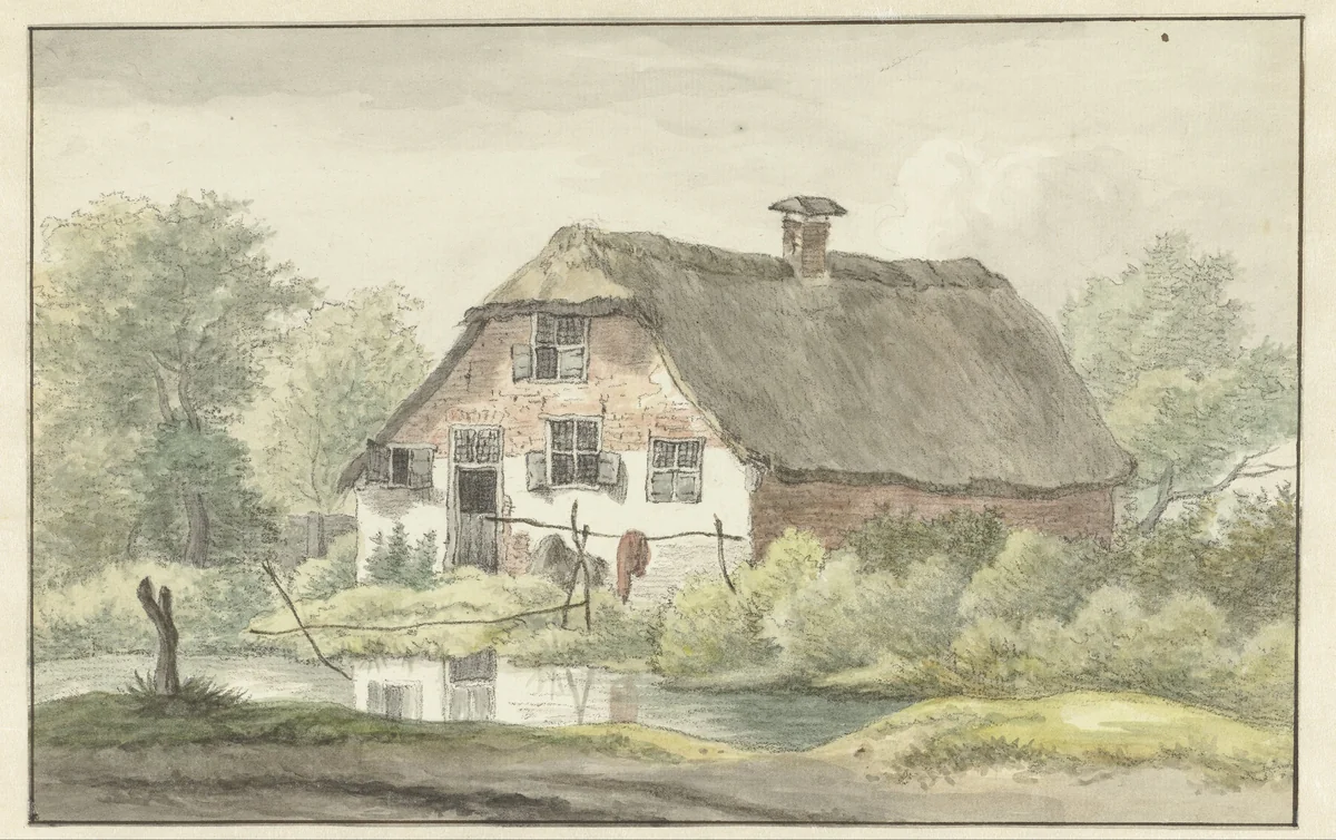 Boerderij met rieten dak by Egbert van Drielst, drawing, 1755-1818