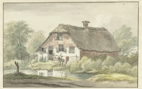 Boerderij met rieten dak by Egbert van Drielst, drawing, 1755-1818