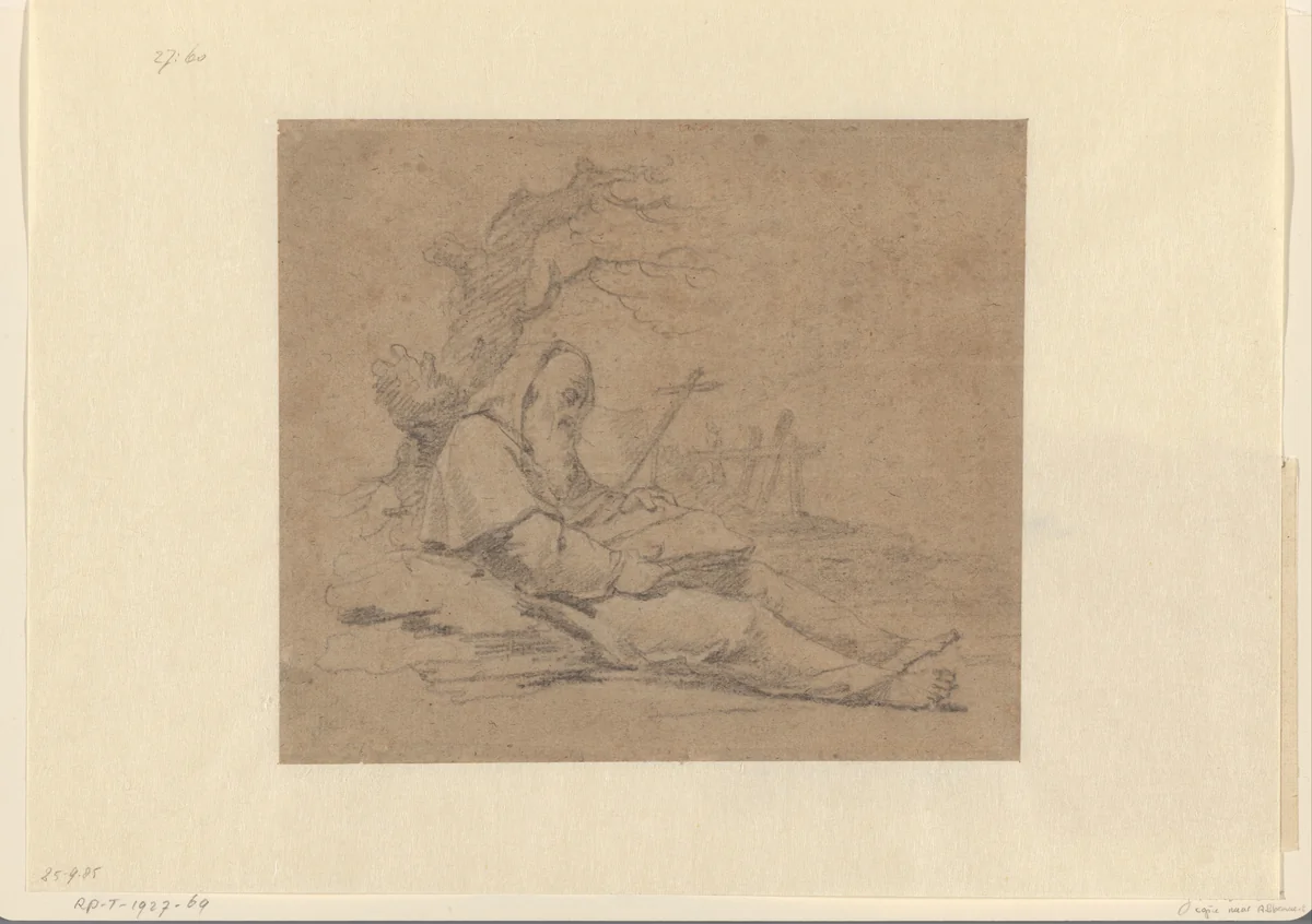 Kluizenaar by Gerard van Honthorst, drawing, 1600-1656
