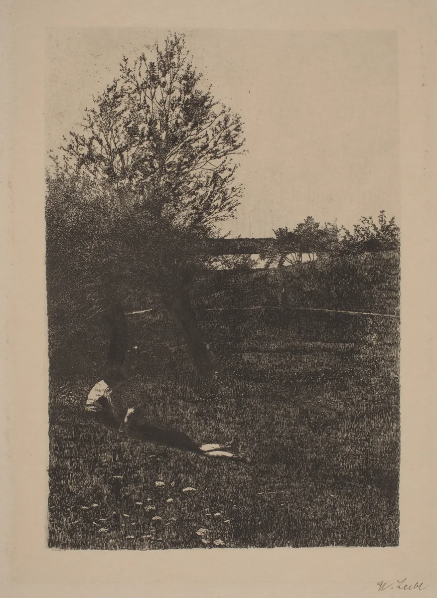 Meadow with Children by Wilhelm Leibl, print, 1875-1877