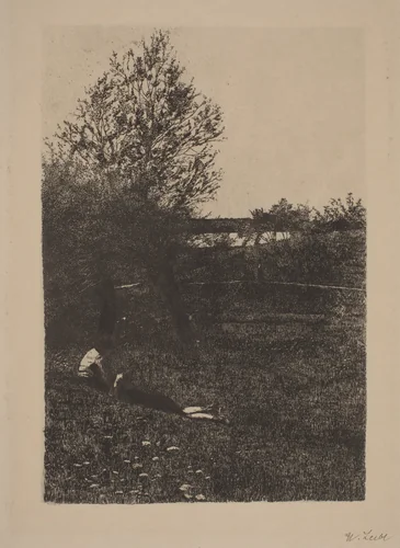Meadow with Children by Wilhelm Leibl, print, 1875-1877