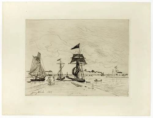 Pier at the Port of Honfleur by Johan Barthold Jongkind, print, 1865