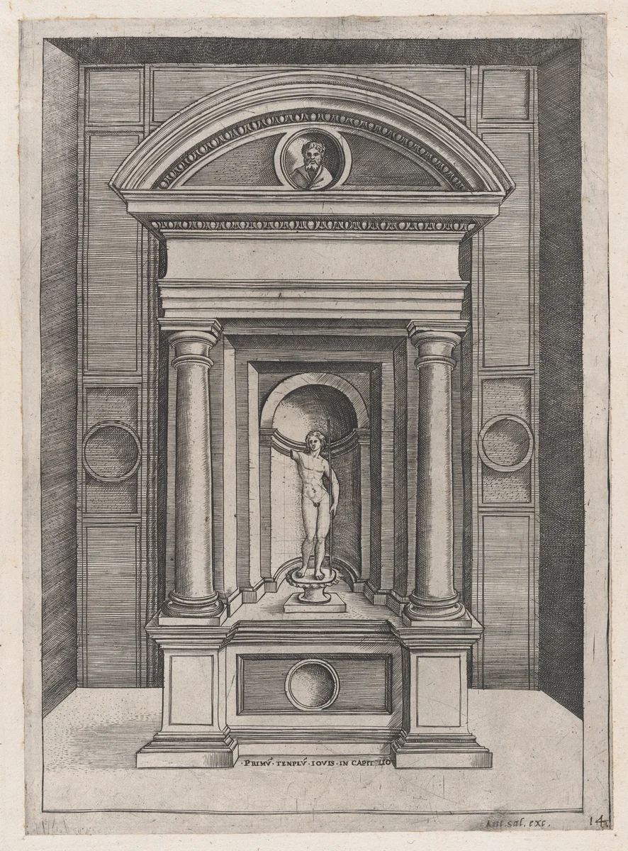 The Altar of Jupiter in the Oldest Temple on the Capitol, from "Speculum Romanae Magnificentiae" by Agostino Veneziano, print, 1514-1536