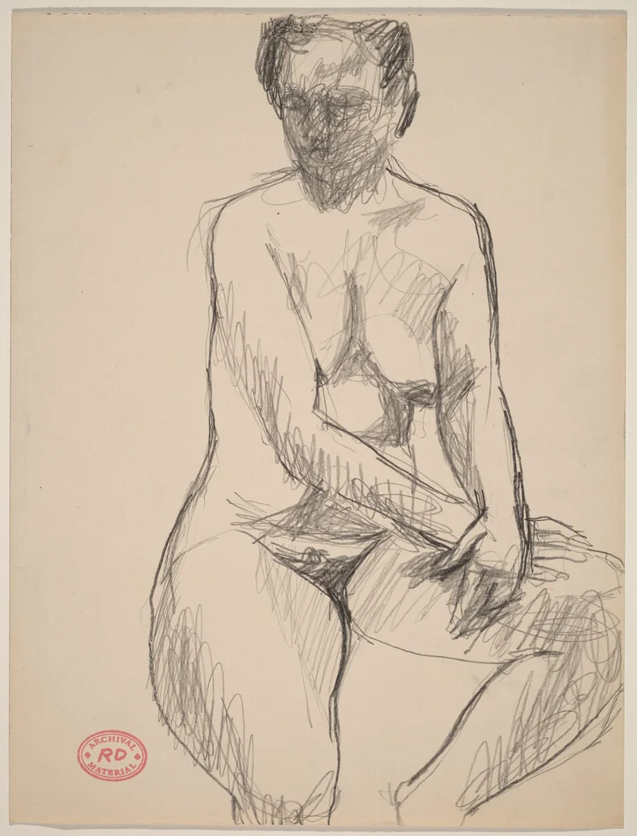 Untitled [nude seated and resting her hands on her left thigh] by Richard Diebenkorn, drawing, 1955-1967
