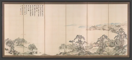 Lake Biwa in Four Seasons by Nukina Kaioku (貫名海屋), painting, 1834
