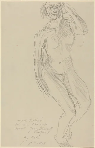 Seated Female Nude Looking Forward by Auguste Rodin, drawing, 1908