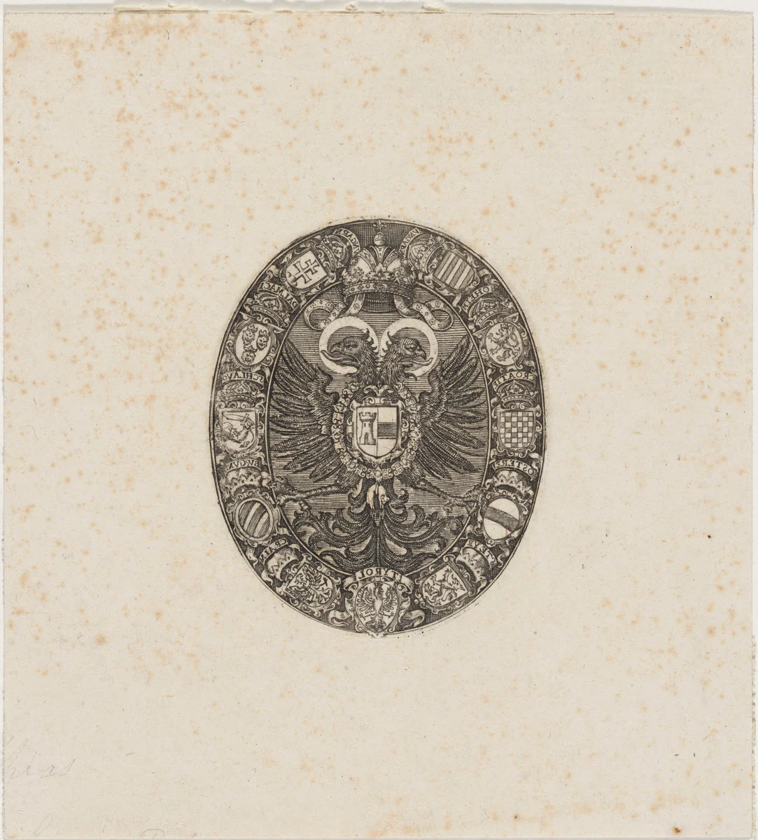 Shields of the Emperor Matthias by Simon van de Passe, print, 1595-1647