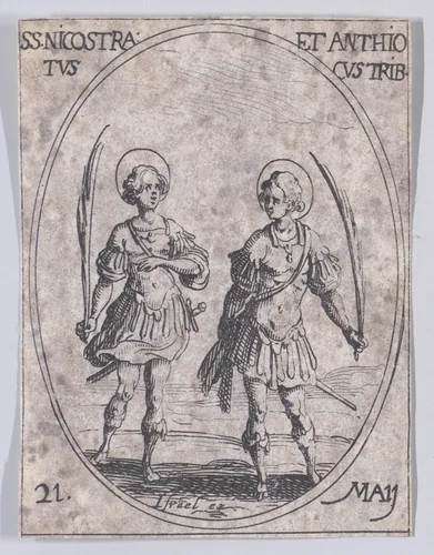 S. Nicotras et S. Antioches, tribuns (St. Nicostratus and St. Antiochus, Tribunes), May 21st, from "Les Images De Tous Les Saincts et Saintes de L'Année" (Images of All of the Saints and Religious Events of the Year) by Jacques Callot, print, 1636