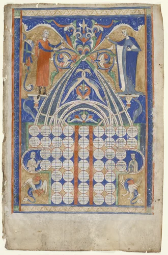 Leaf from Gratian's Decretum: Table of Affinity by Unknown, manuscript, 1270-1300
