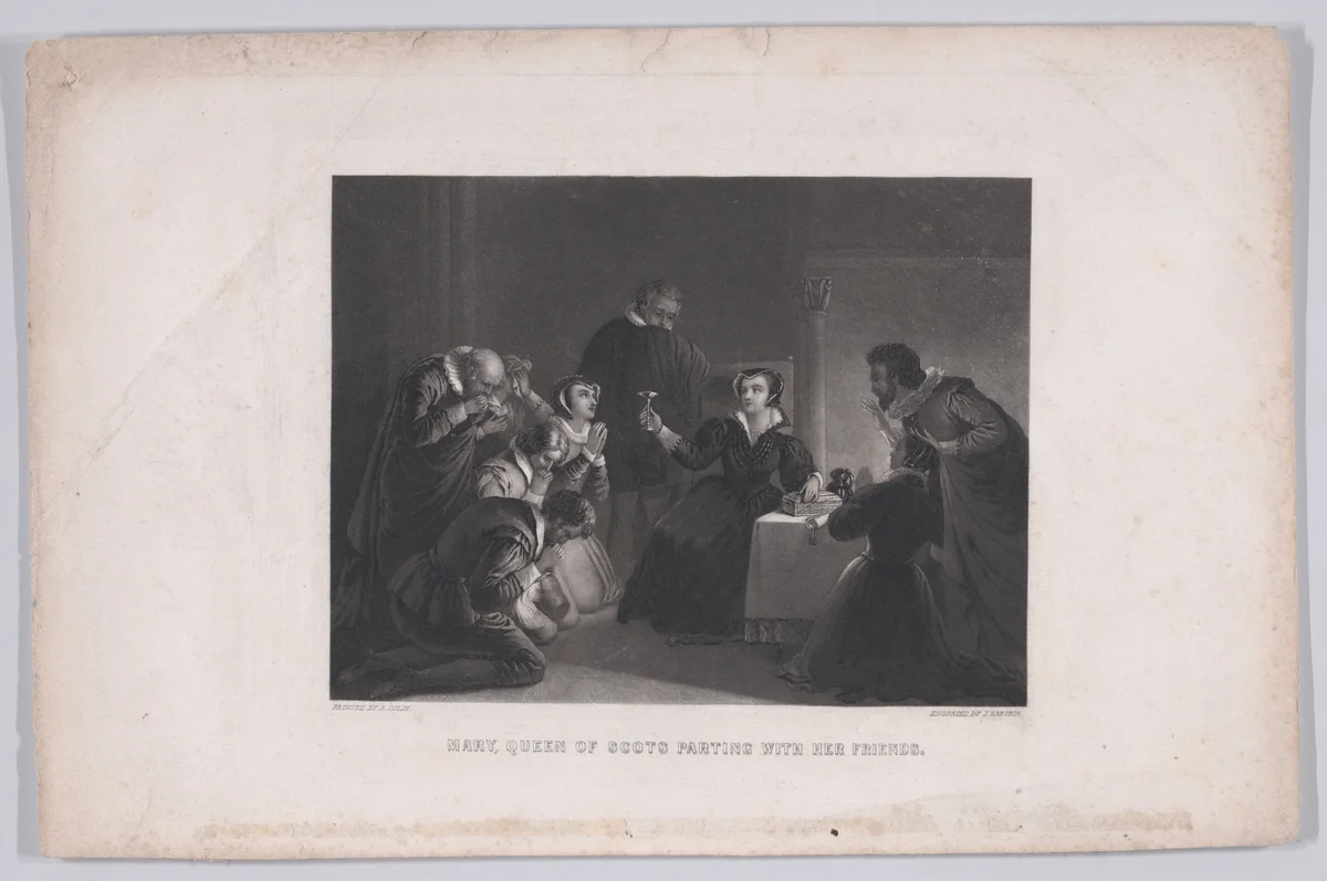 Mary, Queen of Scots parting with her friends (from "The Eclectic Magazine," volume 15, plate 2) by John Sartain, print, 1848