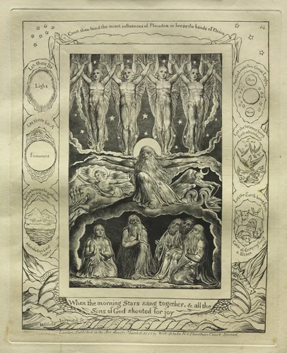 The Book of Job: Pl. 14, When the morning Stars sang together, and all the / Sons of God shouted for joy by William Blake, print, 1825