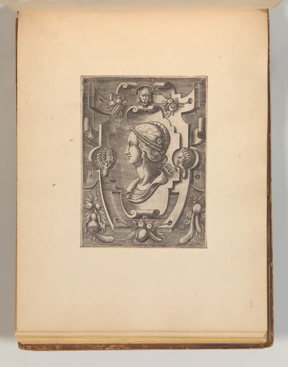Series of Cartouches, in: Targhe ed altri ornati di varie e capricciose invenzioni (Cartouches and other ornaments of various and capricious invention, page 37) by Cornelis Bos, book, 1540-1560