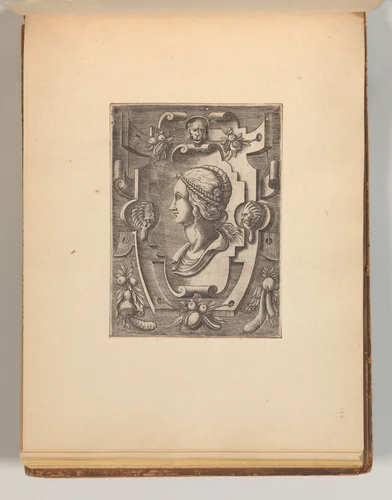 Series of Cartouches, in: Targhe ed altri ornati di varie e capricciose invenzioni (Cartouches and other ornaments of various and capricious invention, page 37) by Cornelis Bos, book, 1540-1560