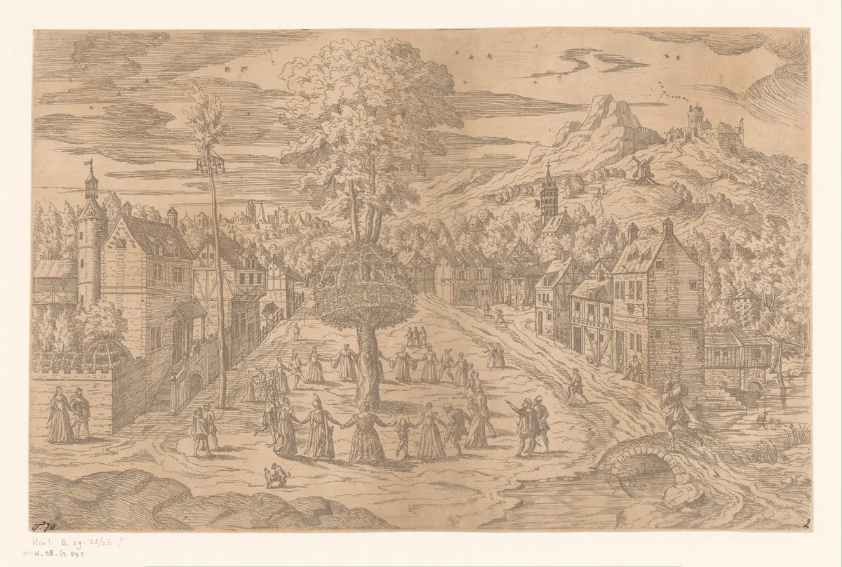 Meifeest op een dorpsplein by Unknown, print, 1535-1604
