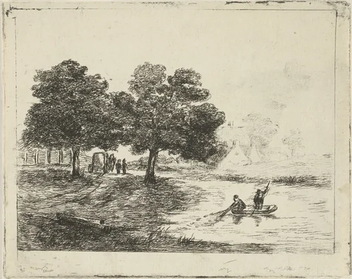 Landschap met vissers by David van der Kellen, print, 1814-1878