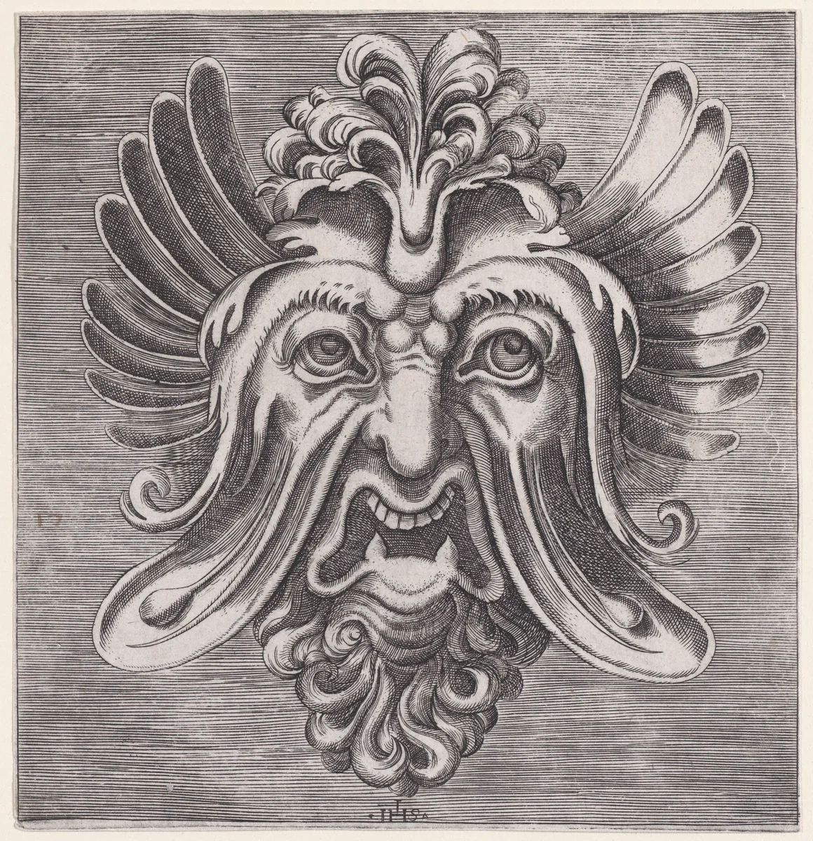 Mask from Libro di Variate Mascare by René Boyvin, print, 1560