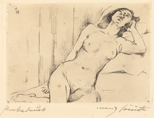 Ruhende Dreiviertel Akt (Reclining Female Nude) by Lovis Corinth, print, 1911