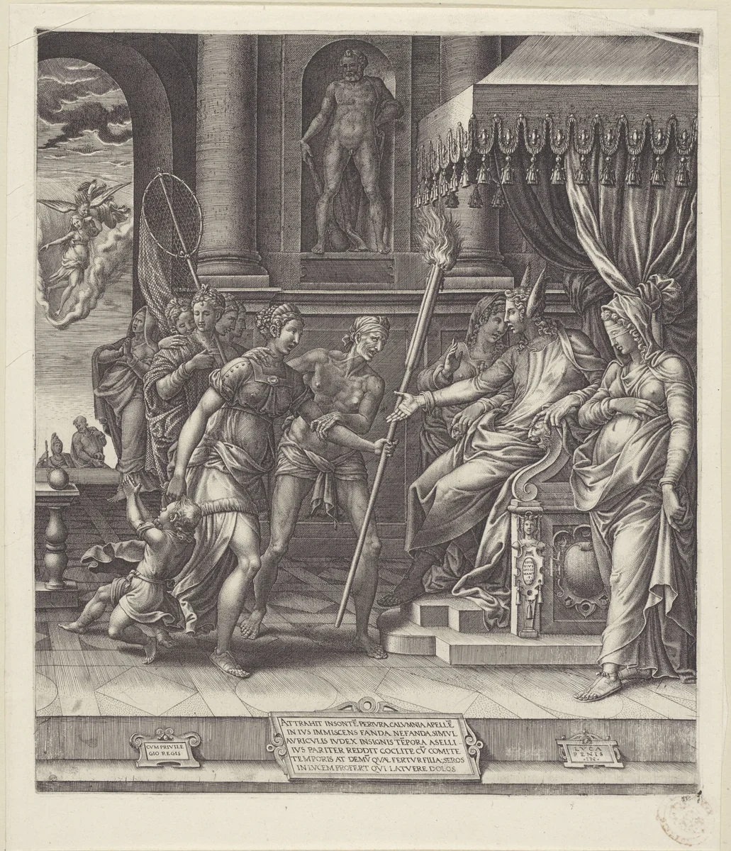 De laster van Apelles by Unknown, print, 1560