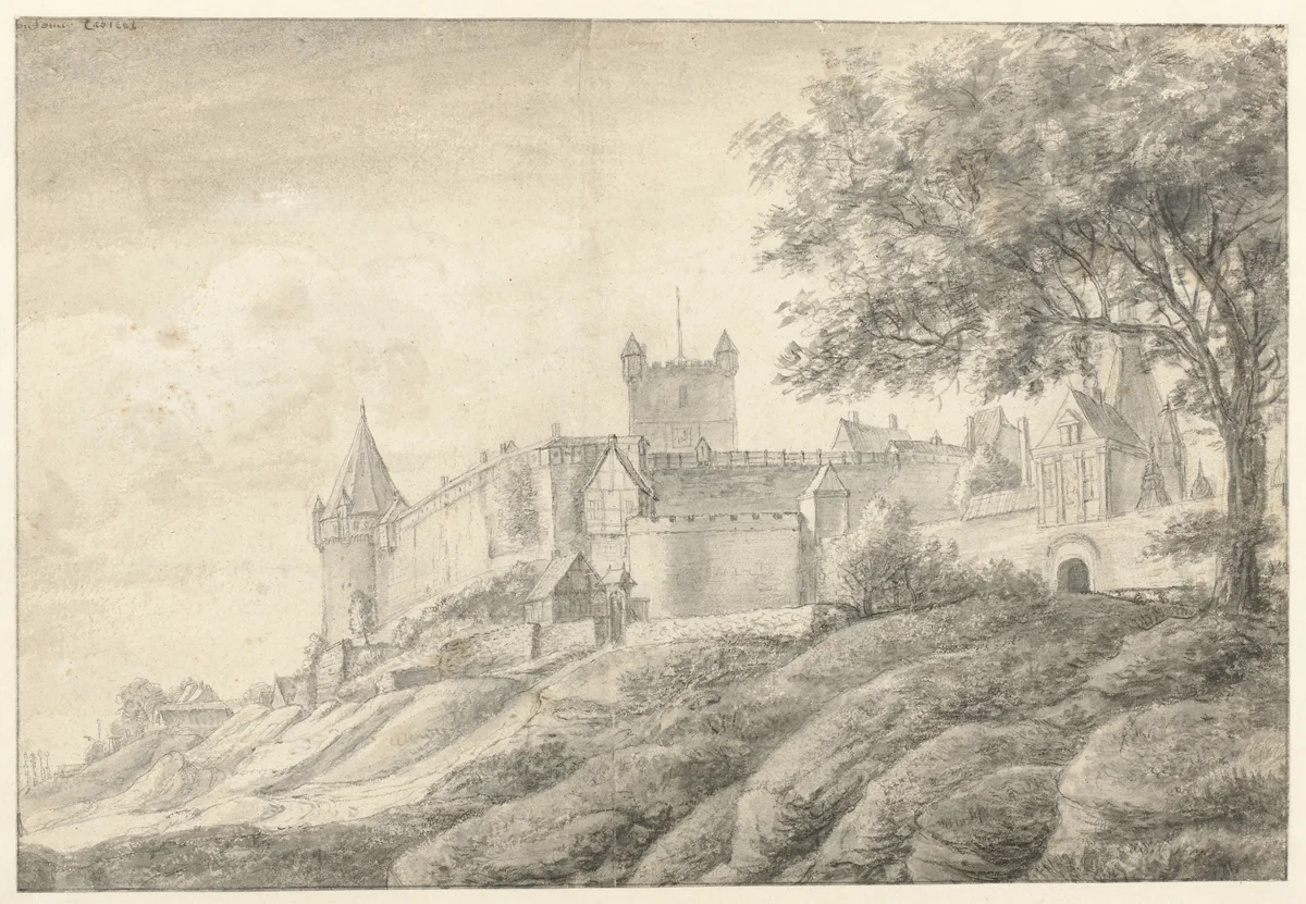 Gezicht op het kasteel Bentheim by Anthonie Waterloo, drawing, 1619-1690