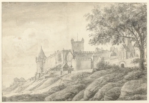 Gezicht op het kasteel Bentheim by Anthonie Waterloo, drawing, 1619-1690