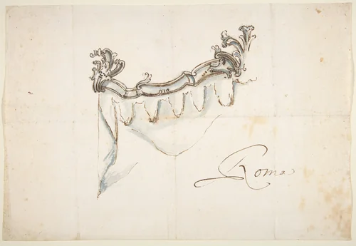 Design for a Crest with Drapery (the Upper Part of a Canopy or Window Treatment) by Giovanni Battista Natali, drawing, 1698-1765