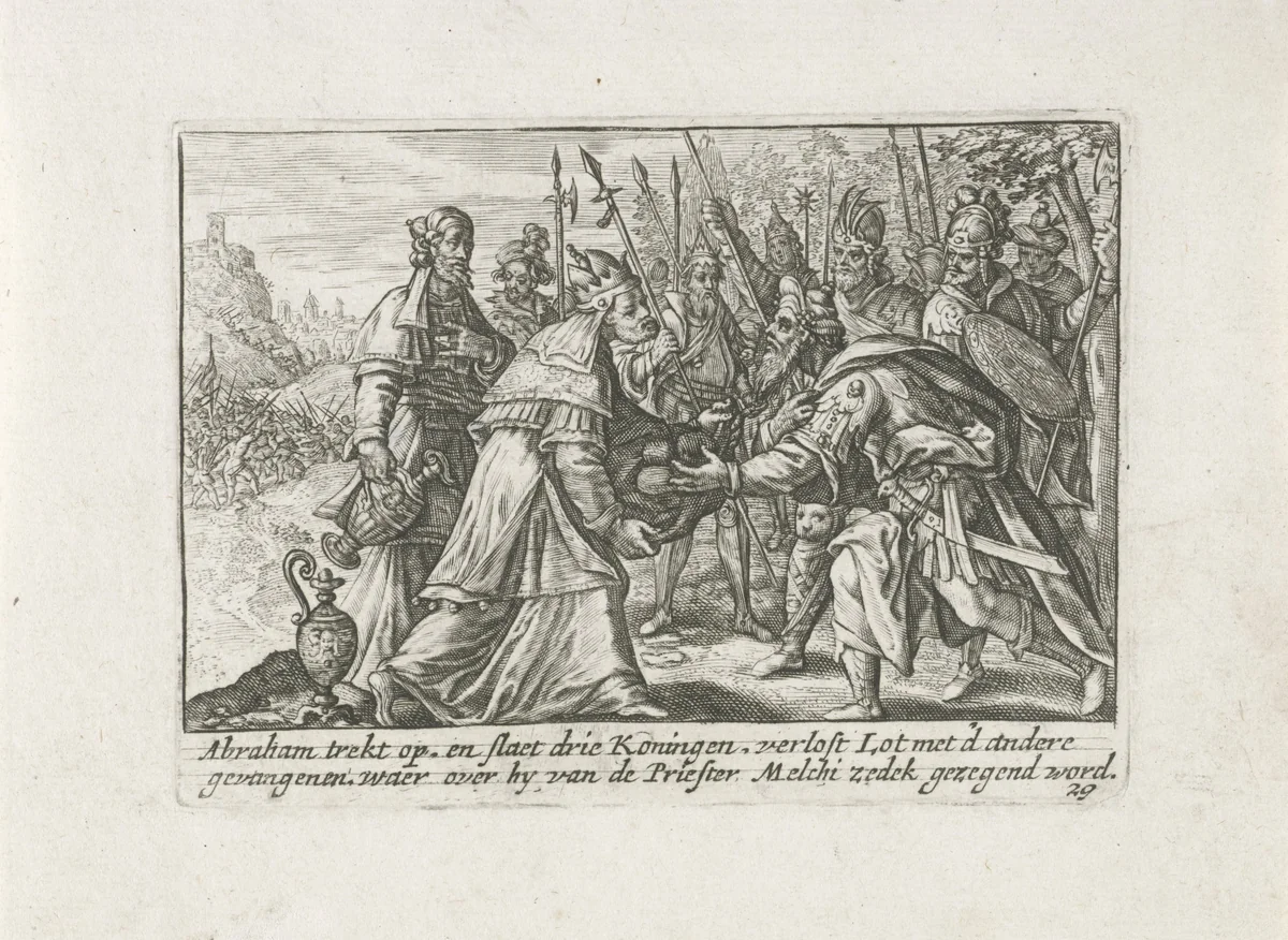 Abrahams ontmoeting met Melchisedek by Crispijn van de Passe, print, 1700-1750