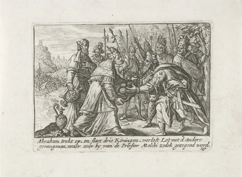 Abrahams ontmoeting met Melchisedek by Crispijn van de Passe, print, 1700-1750