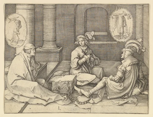 Joseph Interpreting the Dreams in Prison by Lucas van Leyden, print, 1512