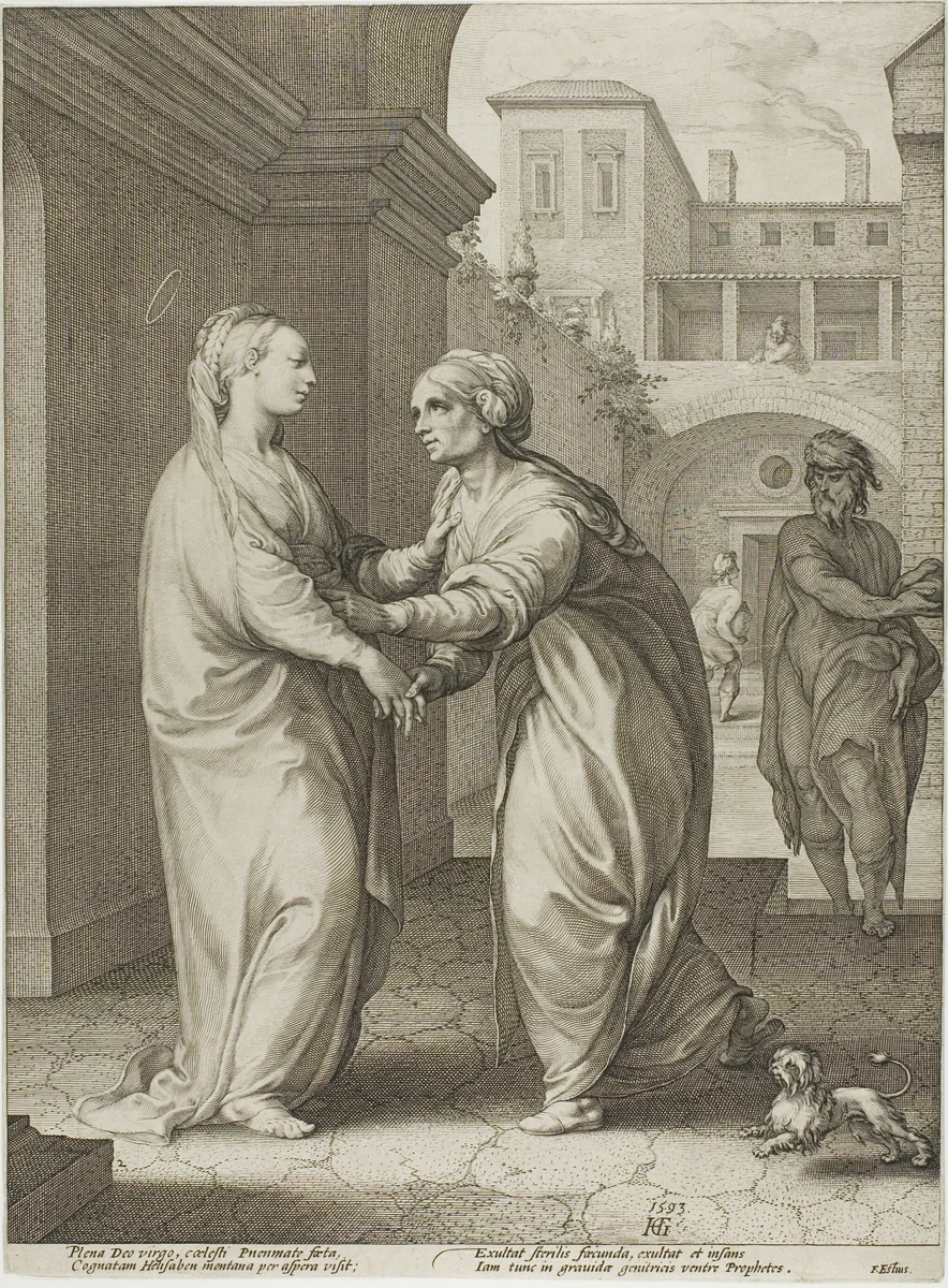 The Visitation, plate two from The Birth and Early Life of Christ by Hendrick Goltzius, print, 1578-1617