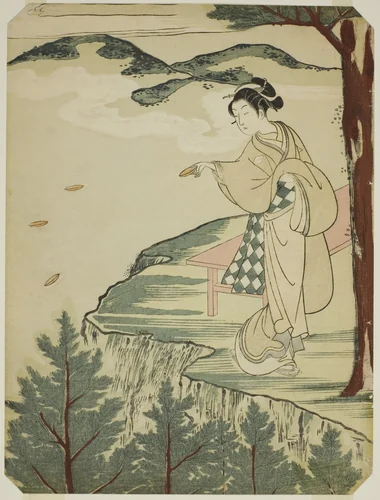 Tossing Dishes Over a Cliff by Suzuki Harunobu (鈴木春信), print, 1761-1772