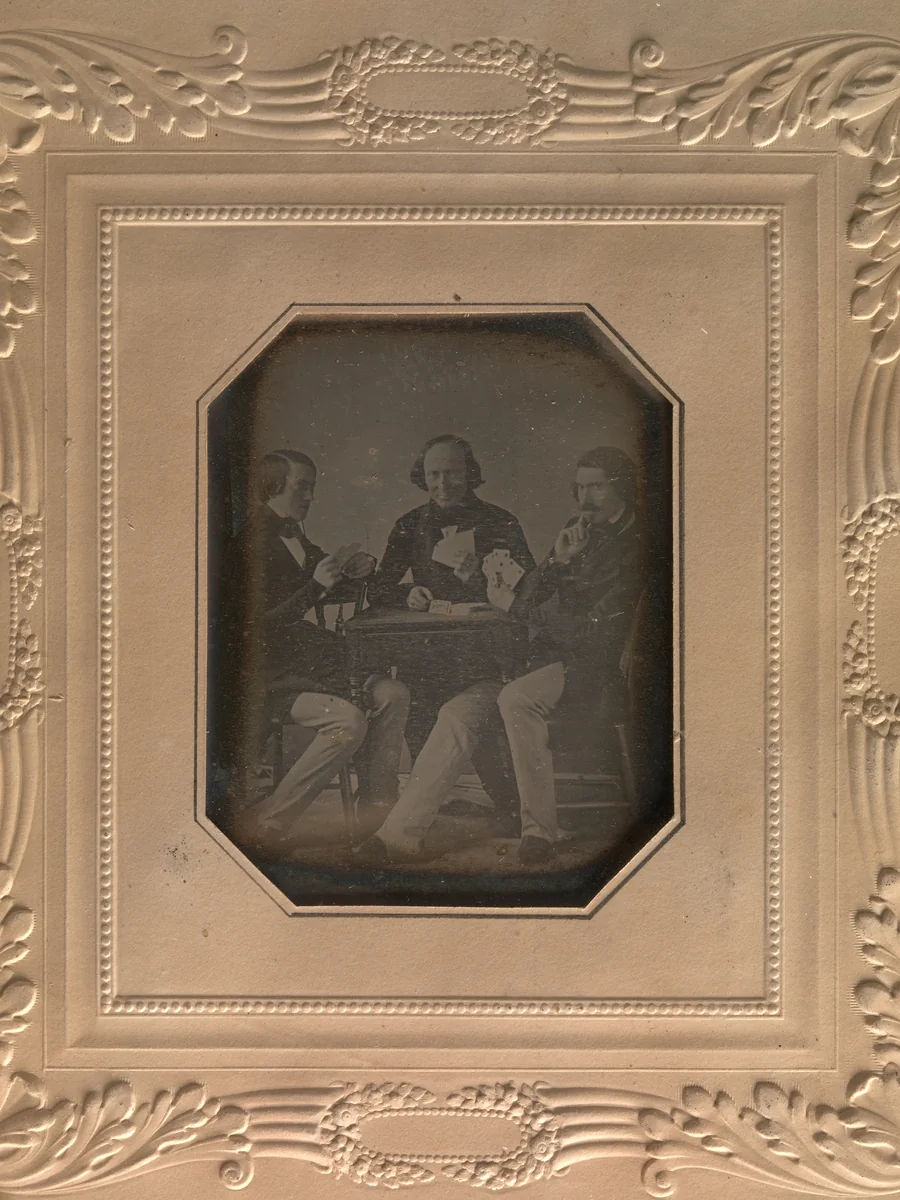 Three Men Playing Cards by W. & F. Langenheim, photograph, 1842