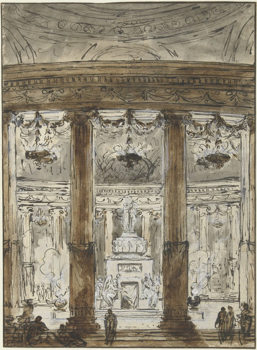 Interieur van een mausoleum by Charles Michel-Ange Challe, drawing, 1728-1778