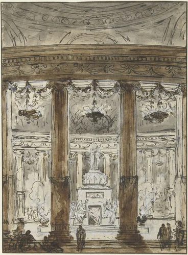 Interieur van een mausoleum by Charles Michel-Ange Challe, drawing, 1728-1778