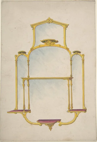 Design for a Hanging Mirror with Shelves by anonymous, drawing, 1820-1880