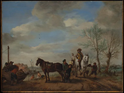 A Man and a Woman on Horseback by Philips Wouwerman, painting, 1653-1654