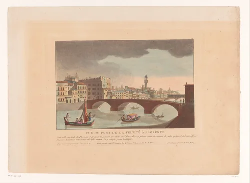 Gezicht op de Ponte Santa Trinita te Florence by Louis Lecoeur, print, 1812-1814