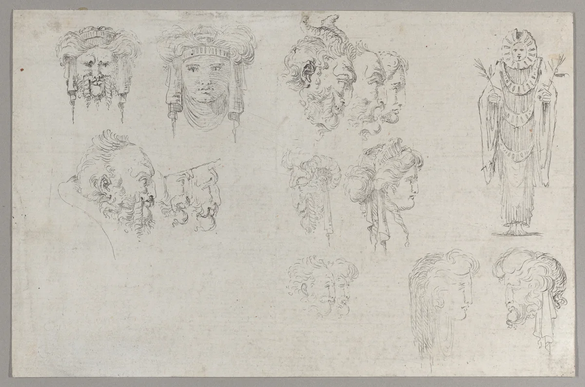 Studies of Heads by Francesco Algarotti, print, 1700-1799