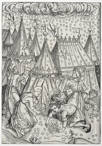 Der Schatzbehalter: Gathering of Manna by Michael Wolgemut, print, 1491