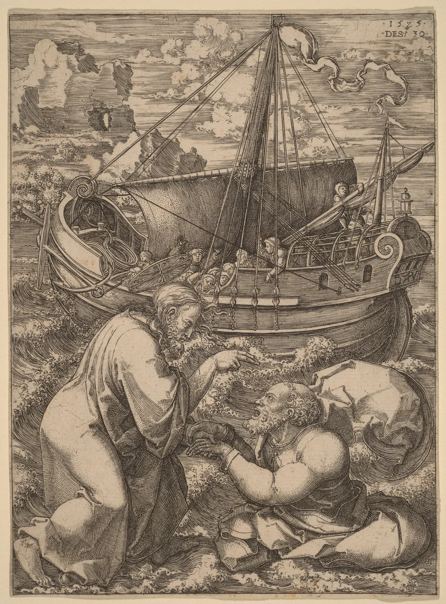 Saint Peter Walking on the Water by Dirk Jacobsz Vellert, print, 1525