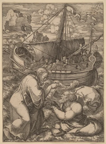 Saint Peter Walking on the Water by Dirk Jacobsz Vellert, print, 1525