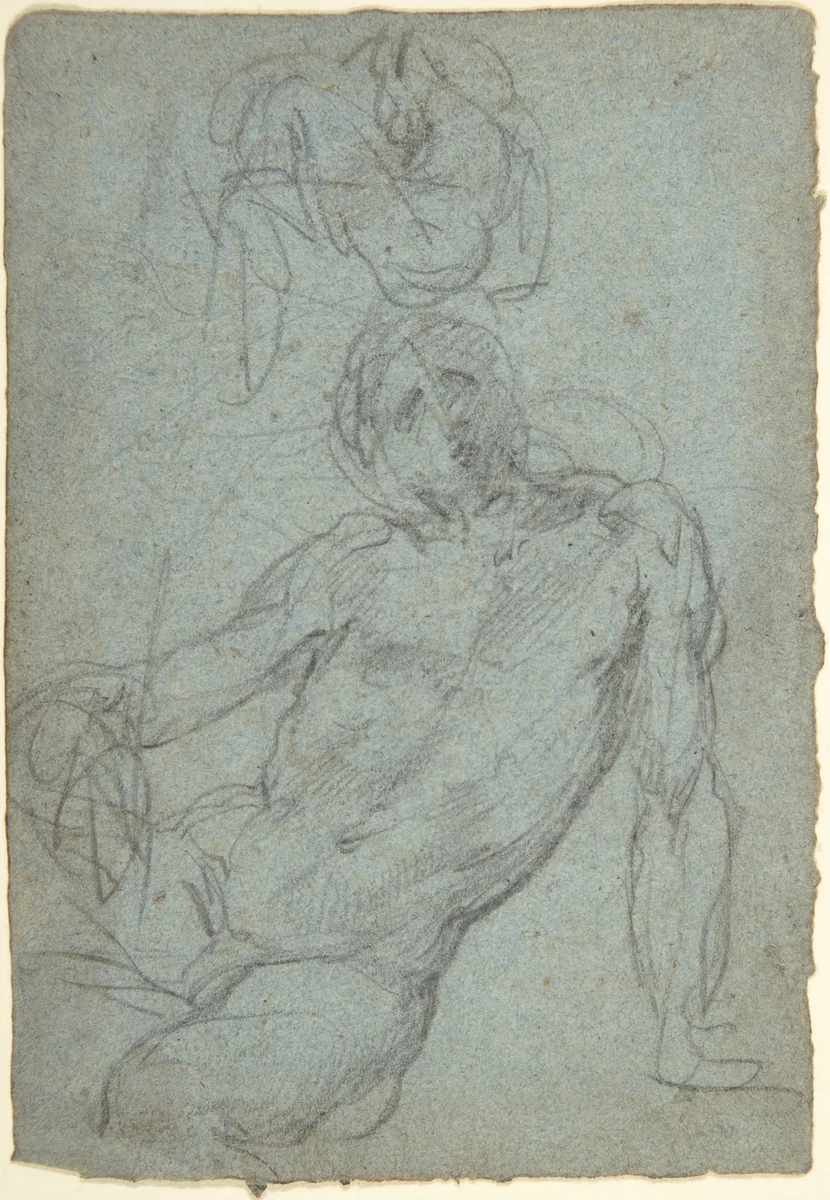 Studies of a Seated Nude Male Figure by Giulio Cesare Procaccini, drawing, 1597-1607