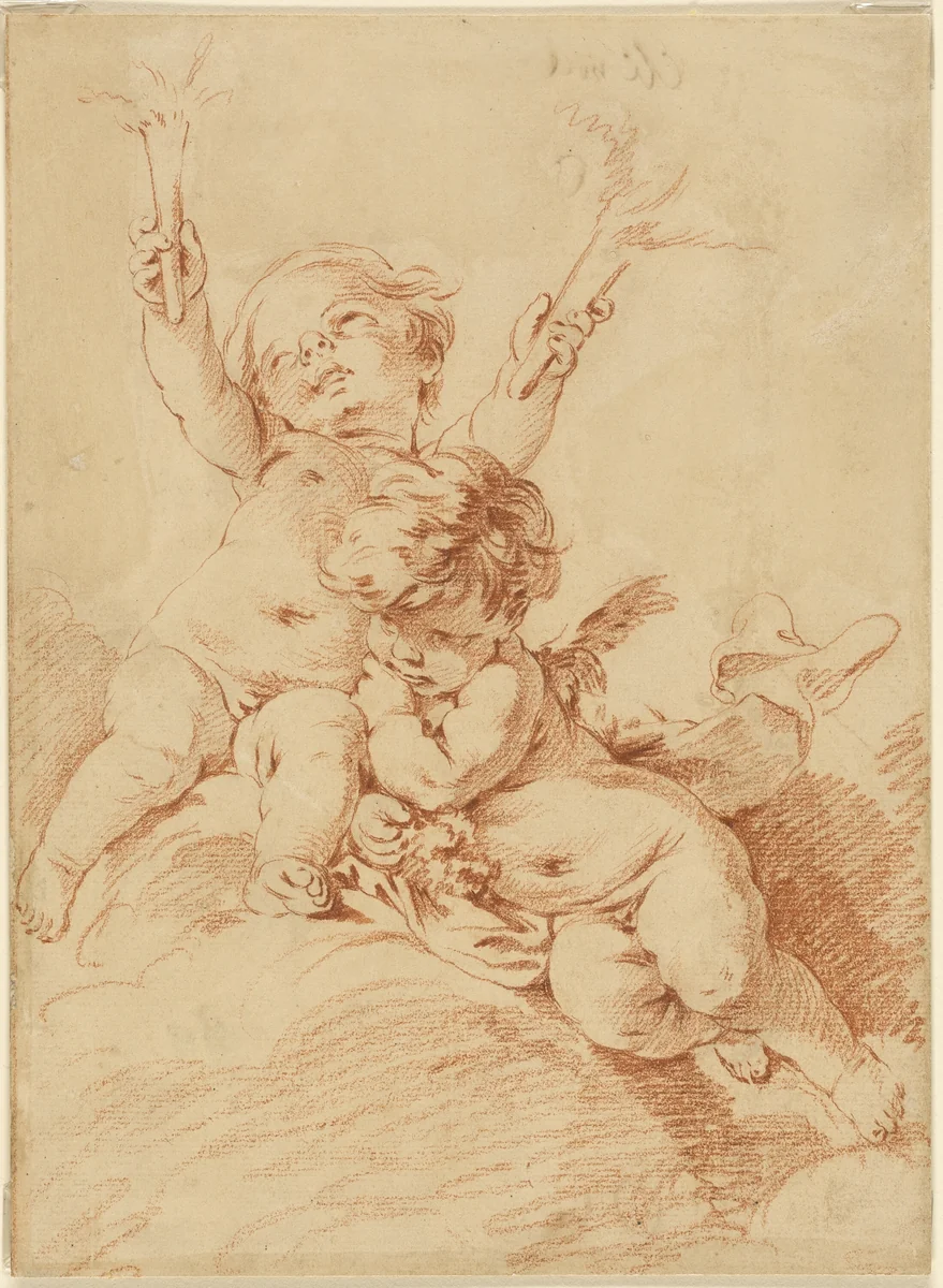 Two Putti by François Boucher, drawing, 1723-1770
