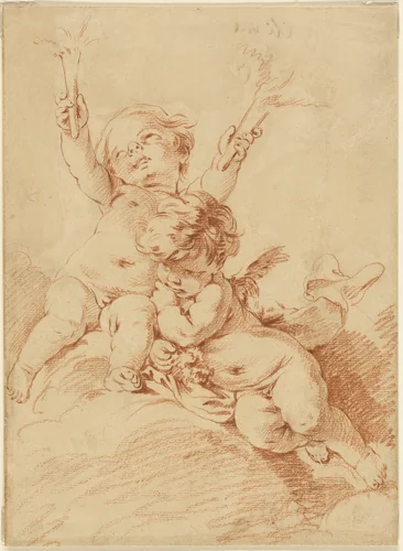 Two Putti by François Boucher, drawing, 1723-1770